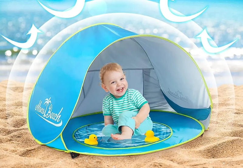 Tenda de Praia Para Bebês Com Piscina e Proteção Solar